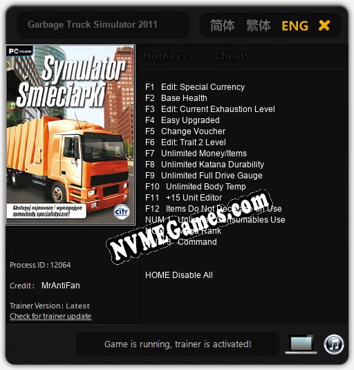 Treinador liberado para Garbage Truck Simulator 2011 [v1.0.5]