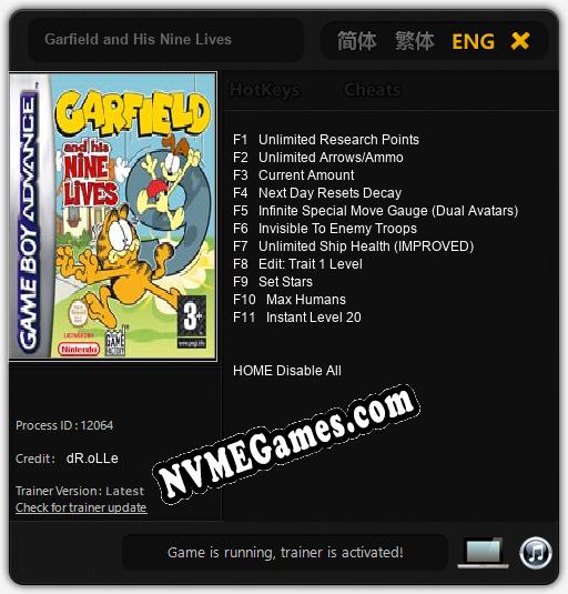 Treinador liberado para Garfield and His Nine Lives [v1.0.4]