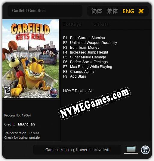 Treinador liberado para Garfield Gets Real [v1.0.8]