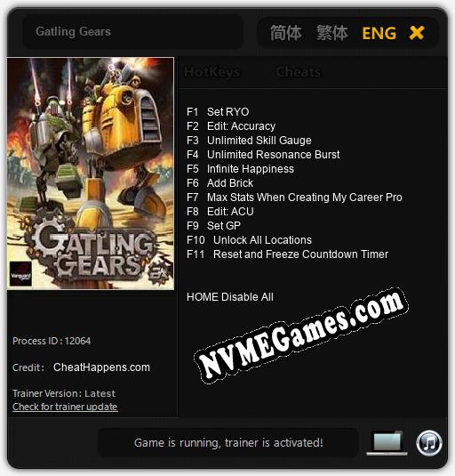 Treinador liberado para Gatling Gears [v1.0.2]