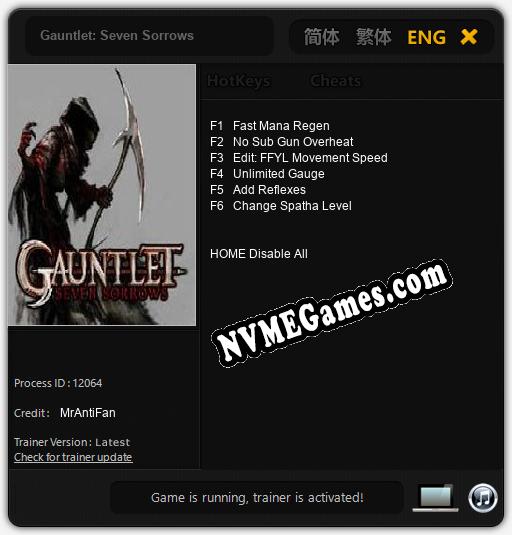 Gauntlet: Seven Sorrows: Treinador (V1.0.41)