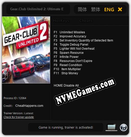 Treinador liberado para Gear.Club Unlimited 2: Ultimate Edition [v1.0.5]