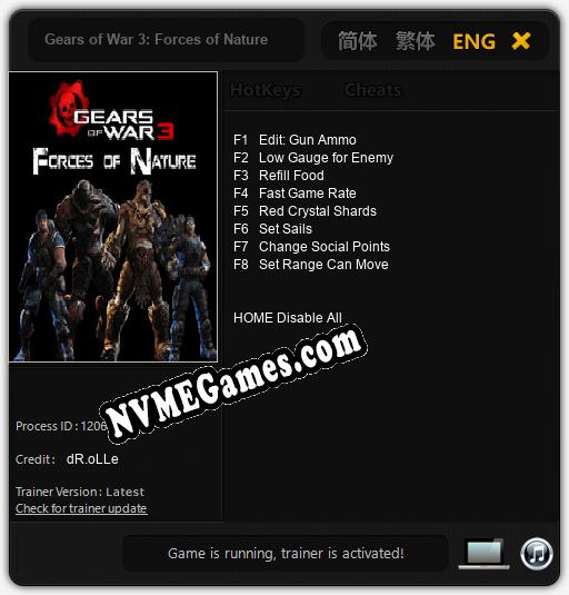 Gears of War 3: Forces of Nature: Treinador (V1.0.26)