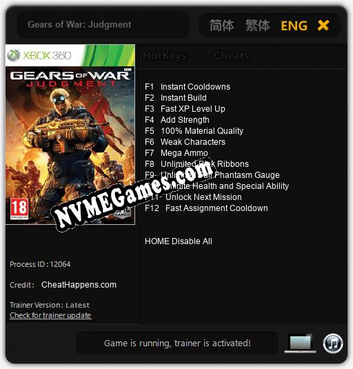 Treinador liberado para Gears of War: Judgment [v1.0.3]