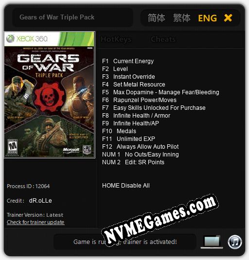 Treinador liberado para Gears of War Triple Pack [v1.0.7]