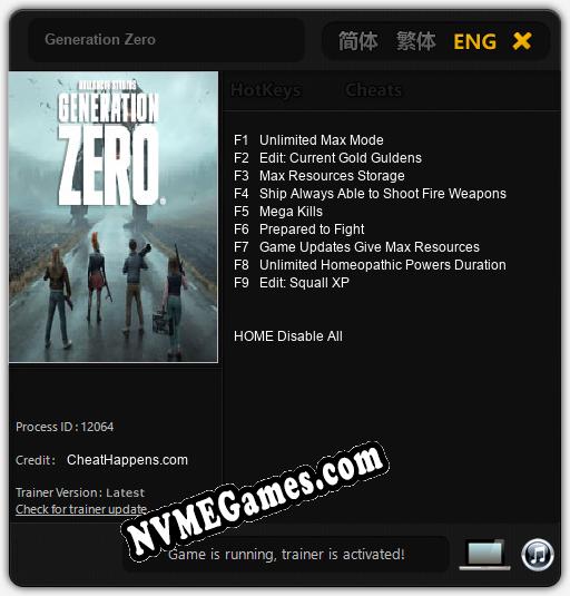 Treinador liberado para Generation Zero [v1.0.5]