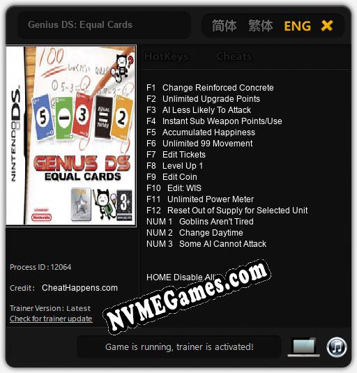 Treinador liberado para Genius DS: Equal Cards [v1.0.4]