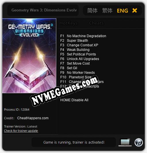 Geometry Wars 3: Dimensions Evolved: Cheats, Trainer +12 [CheatHappens.com]