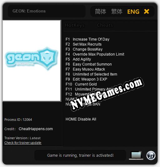 GEON: Emotions: Cheats, Trainer +14 [CheatHappens.com]