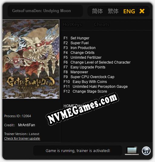 Treinador liberado para GetsuFumaDen: Undying Moon [v1.0.6]