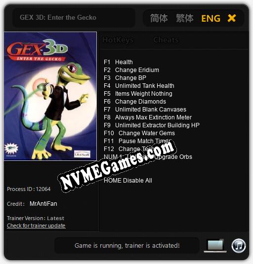 GEX 3D: Enter the Gecko: Cheats, Trainer +13 [MrAntiFan]