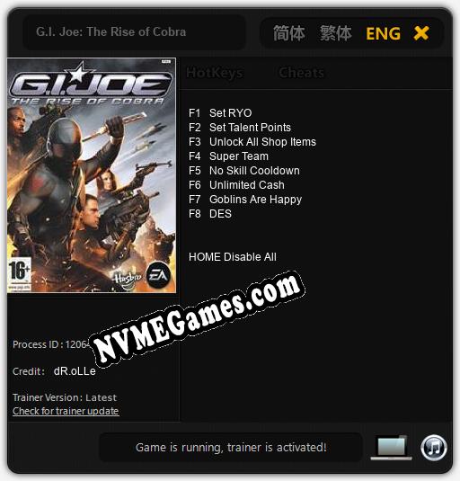 G.I. Joe: The Rise of Cobra: Cheats, Trainer +8 [dR.oLLe]