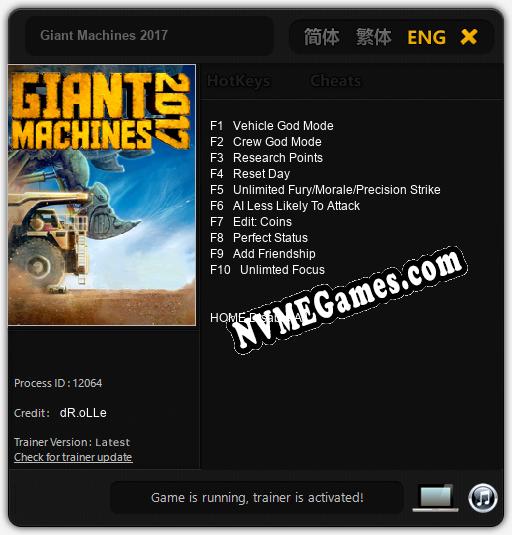 Treinador liberado para Giant Machines 2017 [v1.0.1]