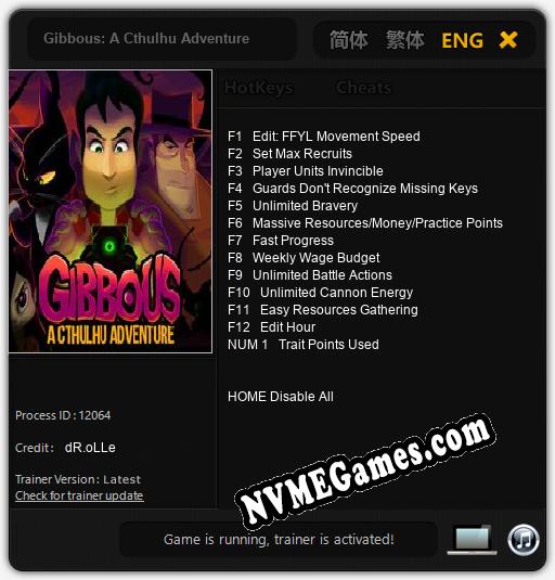 Treinador liberado para Gibbous: A Cthulhu Adventure [v1.0.6]