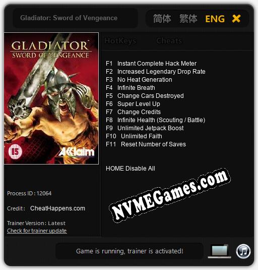 Gladiator: Sword of Vengeance: Treinador (V1.0.63)