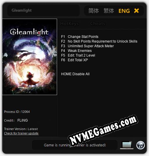 Treinador liberado para Gleamlight [v1.0.1]