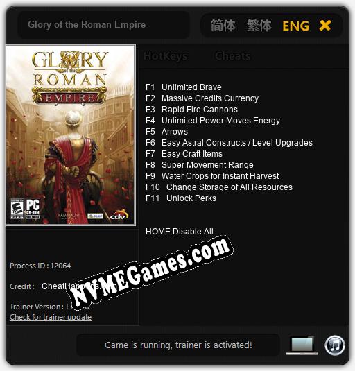 Treinador liberado para Glory of the Roman Empire [v1.0.8]