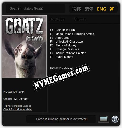 Goat Simulator: GoatZ: Cheats, Trainer +8 [MrAntiFan]