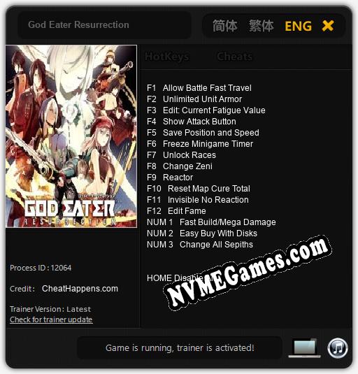 God Eater Resurrection: Cheats, Trainer +15 [CheatHappens.com]