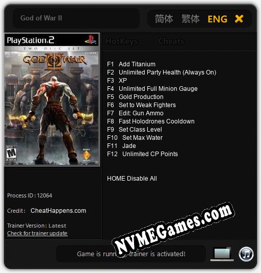 Treinador liberado para God of War II [v1.0.8]