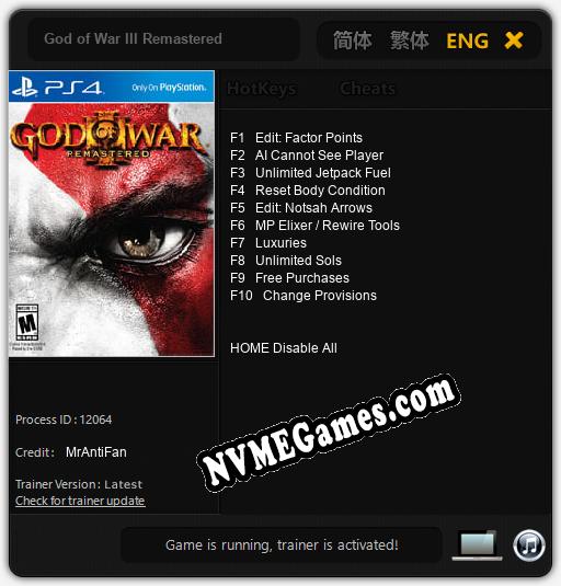 God of War III Remastered: Cheats, Trainer +10 [MrAntiFan]