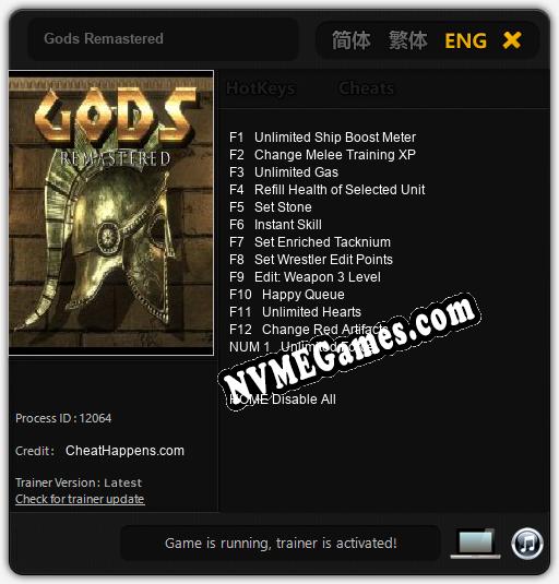 Gods Remastered: Cheats, Trainer +13 [CheatHappens.com]