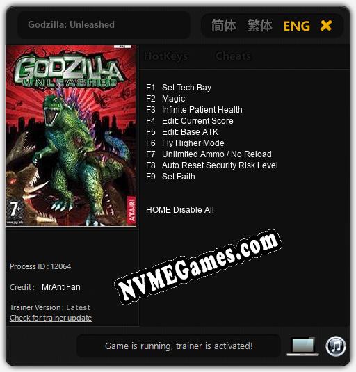 Godzilla: Unleashed: Cheats, Trainer +9 [MrAntiFan]