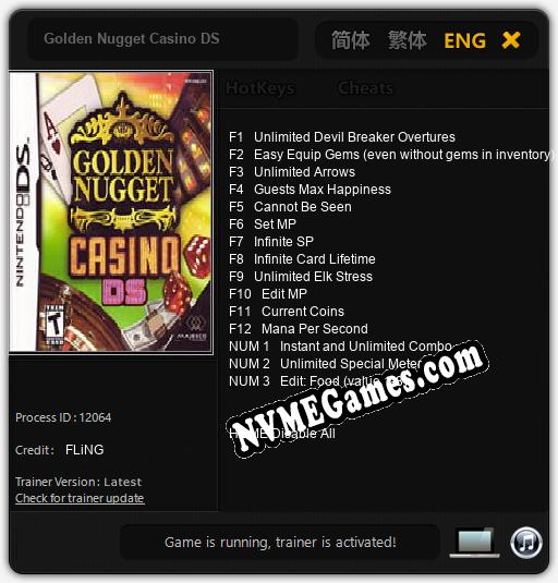 Golden Nugget Casino DS: Treinador (V1.0.66)