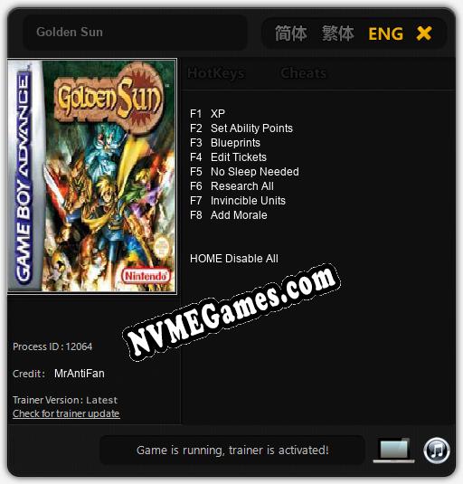 Golden Sun: Cheats, Trainer +8 [MrAntiFan]