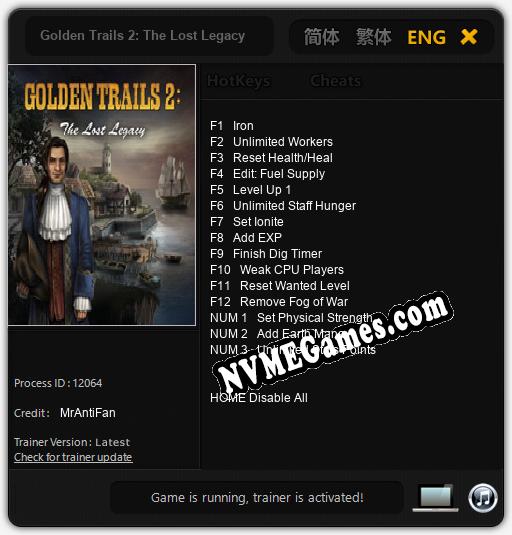 Treinador liberado para Golden Trails 2: The Lost Legacy [v1.0.4]