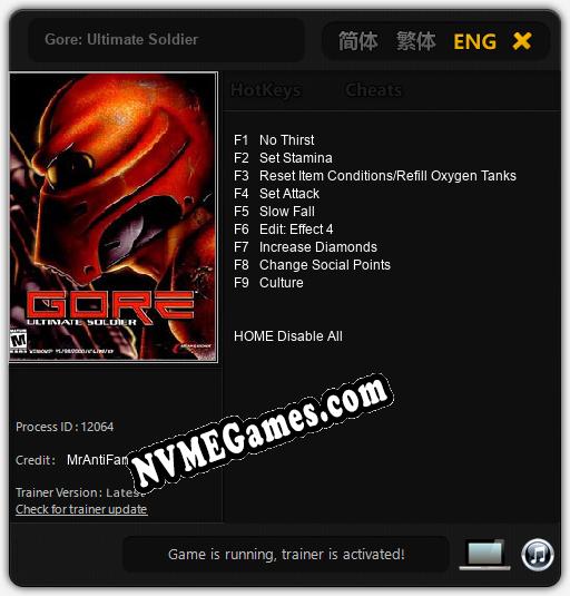 Treinador liberado para Gore: Ultimate Soldier [v1.0.3]