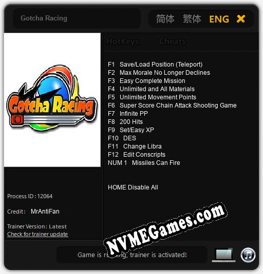 Gotcha Racing: Treinador (V1.0.82)