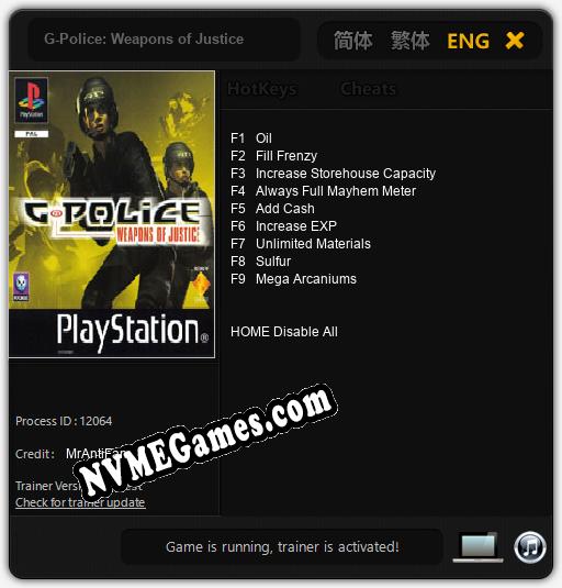 G-Police: Weapons of Justice: Cheats, Trainer +9 [MrAntiFan]