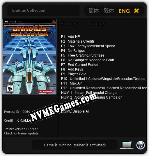 Gradius Collection: Treinador (V1.0.45)