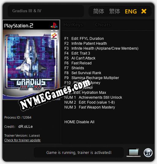 Gradius III & IV: Cheats, Trainer +15 [dR.oLLe]