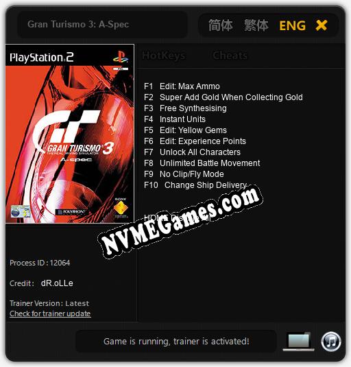 Gran Turismo 3: A-Spec: Trainer +10 [v1.8]