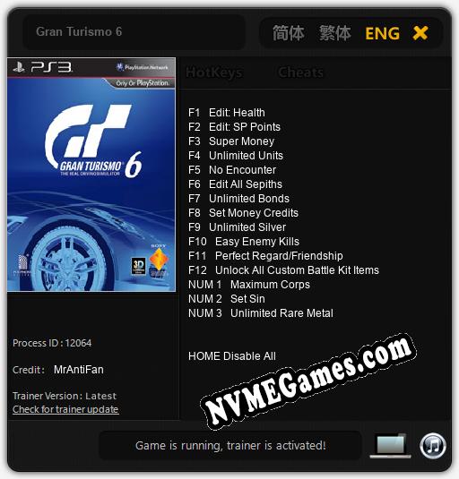 Gran Turismo 6: Cheats, Trainer +15 [MrAntiFan]