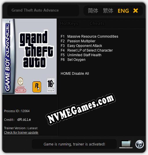 Grand Theft Auto Advance: Trainer +6 [v1.9]