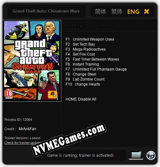 Grand Theft Auto: Chinatown Wars: Trainer +10 [v1.2]