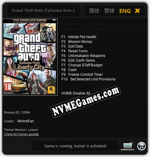 Grand Theft Auto: Episodes from Liberty City: Trainer +10 [v1.9]