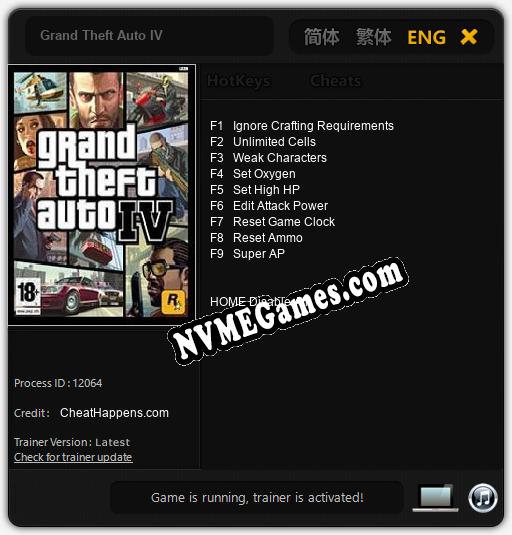 Grand Theft Auto IV: Trainer +9 [v1.8]