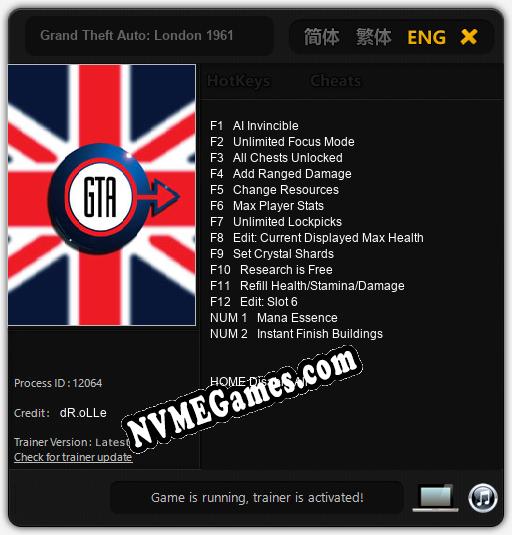 Grand Theft Auto: London 1961: Treinador (V1.0.96)