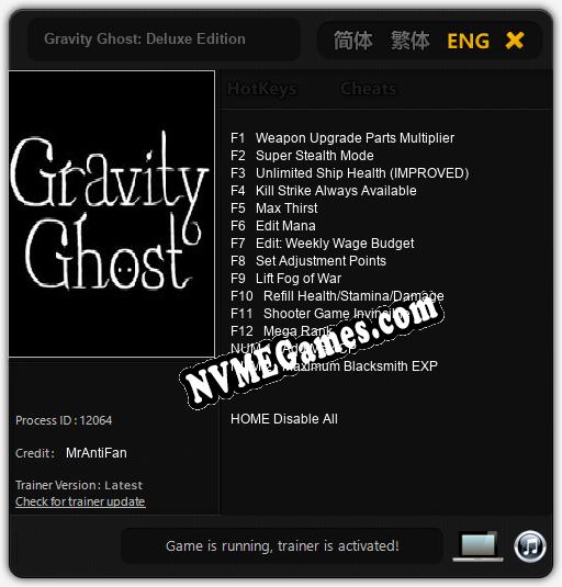 Gravity Ghost: Deluxe Edition: Treinador (V1.0.15)