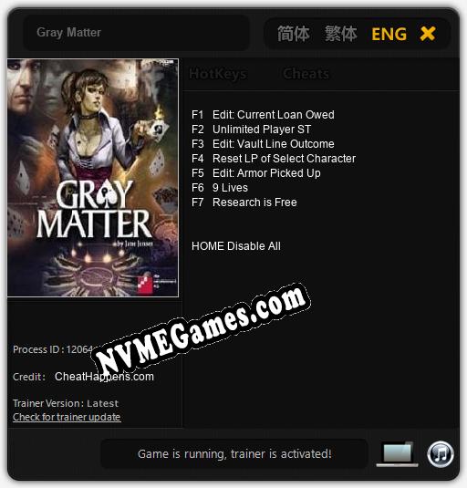 Gray Matter: Cheats, Trainer +7 [CheatHappens.com]