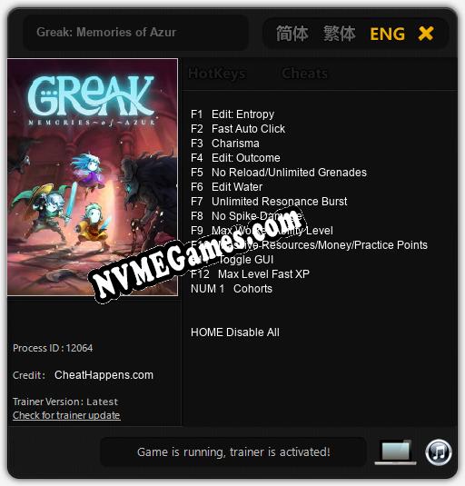 Greak: Memories of Azur: Treinador (V1.0.99)