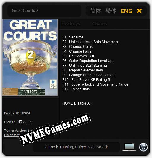 Treinador liberado para Great Courts 2 [v1.0.6]