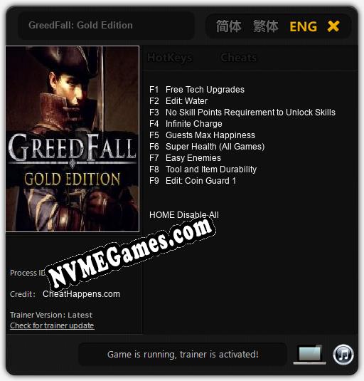 GreedFall: Gold Edition: Treinador (V1.0.70)