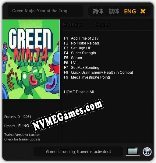 Treinador liberado para Green Ninja: Year of the Frog [v1.0.8]