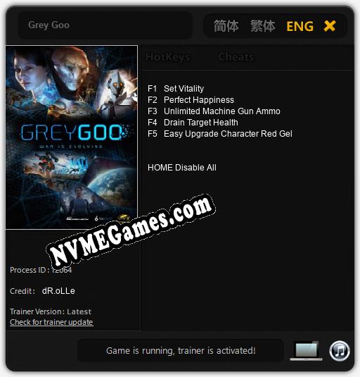 Treinador liberado para Grey Goo [v1.0.9]