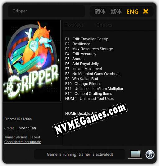 Gripper: Cheats, Trainer +13 [MrAntiFan]